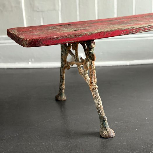 A 19th C French Cast Iron Painted Bench with Wooden Seat