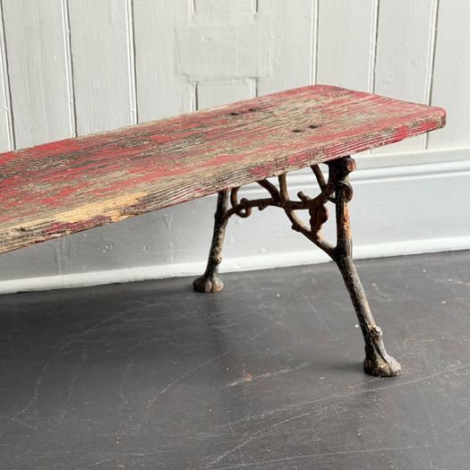 A 19th C French Cast Iron Painted Bench with Wooden Seat