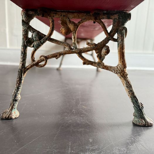 A 19th C French Cast Iron Painted Bench with Wooden Seat