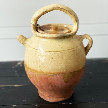 Antique French Terracotta Water Jug with Yellow Decoration 2