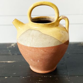 Antique French Terracotta Water Jug with Yellow Decoration 3