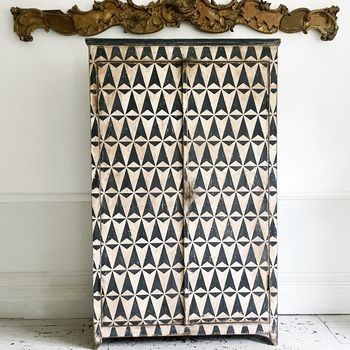 A Large 19th Century Italian Geometric Painted Black & White Armoire