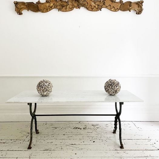 A 19th C French Cast Iron Garden Dining Table with Marble Top