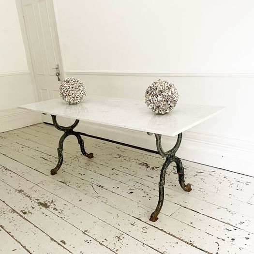 A 19th C French Cast Iron Garden Dining Table with Marble Top