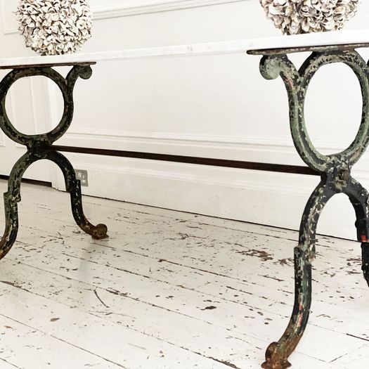 A 19th C French Cast Iron Garden Dining Table with Marble Top