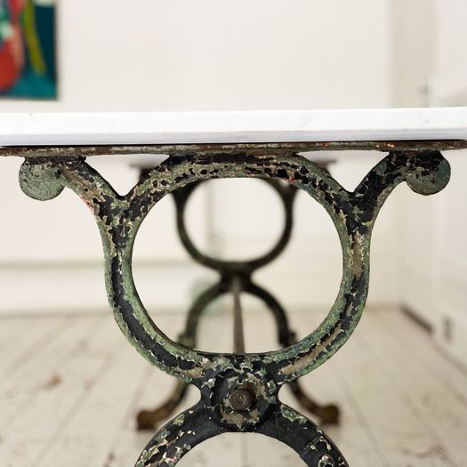 A 19th C French Cast Iron Garden Dining Table with Marble Top