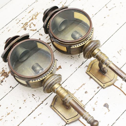 A 19th C Pair of Wall Mounted Brass Porch Lights