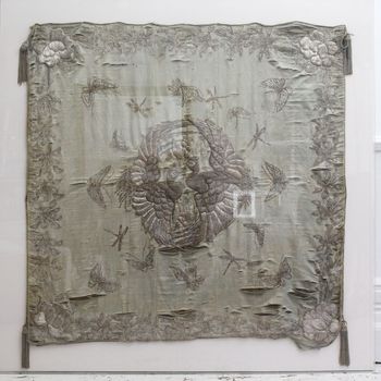 An Early 19th C Silver Work Embroidery on Silk With Contemporary Perspex Frame