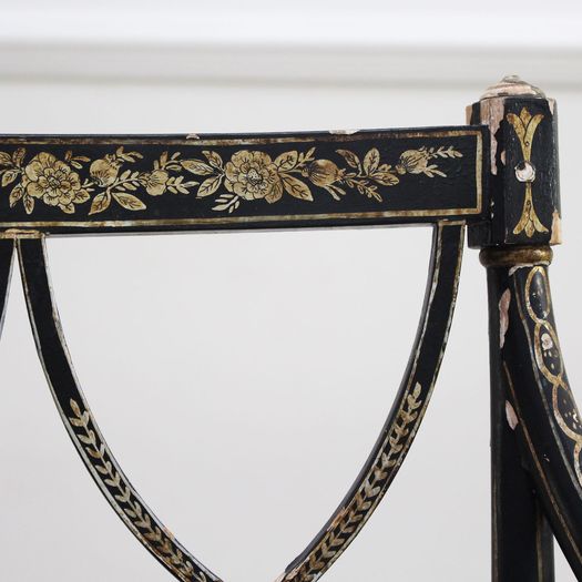 Two Pairs of Black Hepplewhite Caned Armchairs