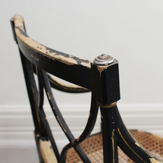 Two Pairs of Black Hepplewhite Caned Armchairs