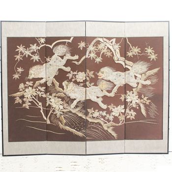 Silverwork Embroidered Four Panel Screen
