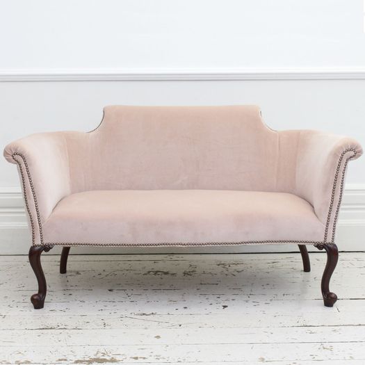 A Small Country House Sofa in the Queen Anne Style in Blush Velvet