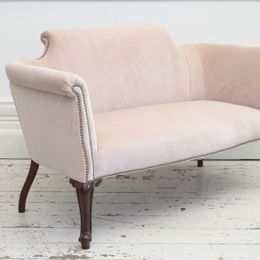 A Small Country House Sofa in the Queen Anne Style in Blush Velvet