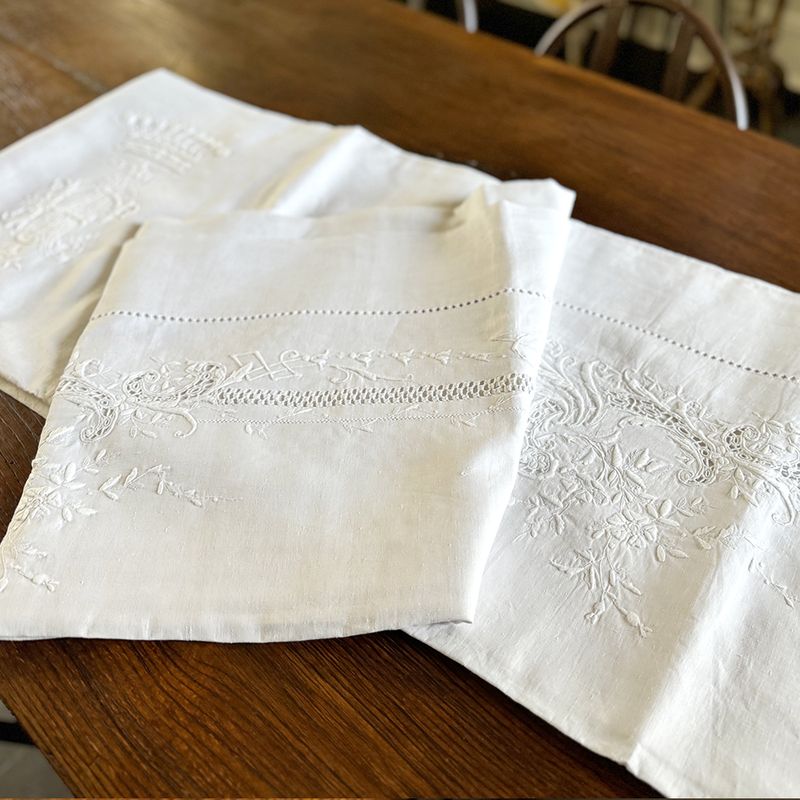 Rare Antique French Linen Sheet with Crown Monogram AE/EA from