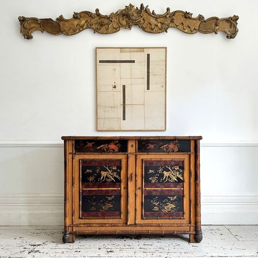 An Antique French Lacquered Chinoiserie Bamboo Cupboard