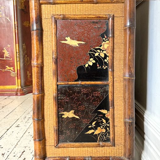 An Antique French Lacquered Chinoiserie Bamboo Cupboard