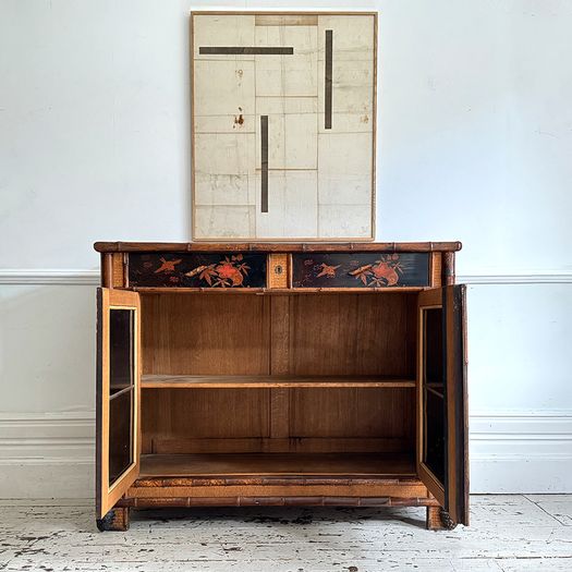 An Antique French Lacquered Chinoiserie Bamboo Cupboard