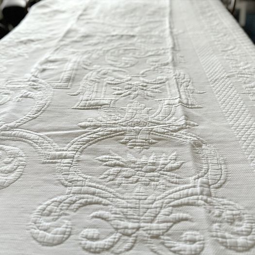 A Kingsize Antique French White Piqué Bedcover