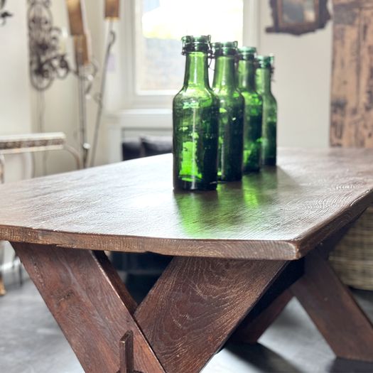 A Late 19th Century French Pine Sawbuck Trestle Table