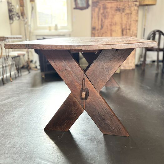 A Late 19th Century French Pine Sawbuck Trestle Table