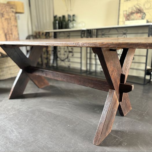 A Late 19th Century French Pine Sawbuck Trestle Table