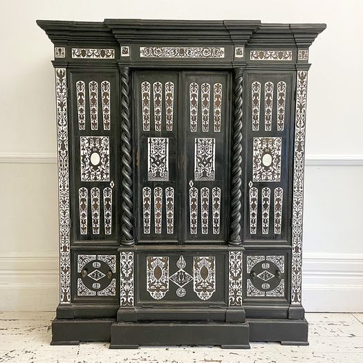 A 19th C Italian Decorative Ebonised Ivory Inlay Cupboard