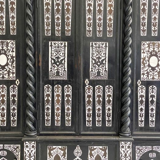 A 19th C Italian Decorative Ebonised Ivory Inlay Cupboard