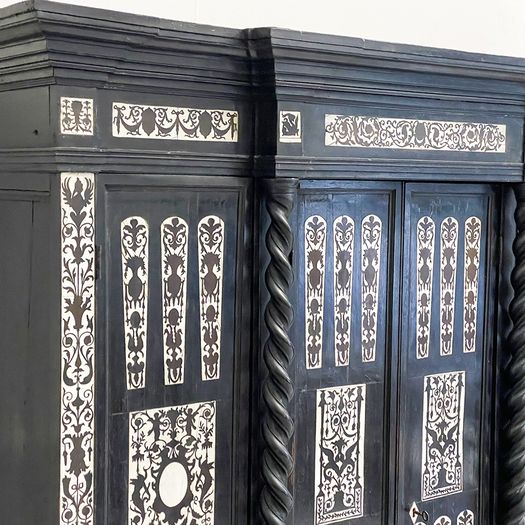 A 19th C Italian Decorative Ebonised Ivory Inlay Cupboard