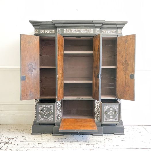 A 19th C Italian Decorative Ebonised Ivory Inlay Cupboard