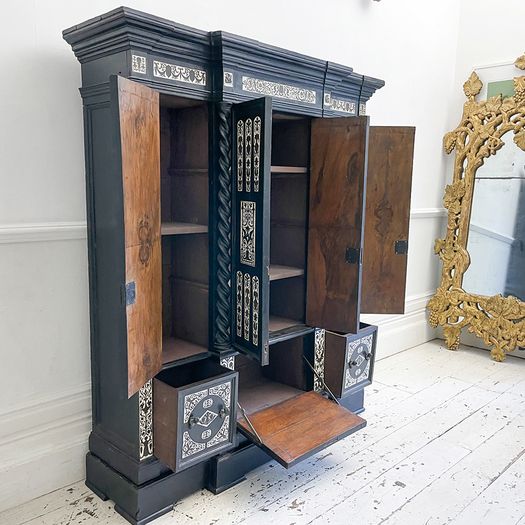 A 19th C Italian Decorative Ebonised Ivory Inlay Cupboard