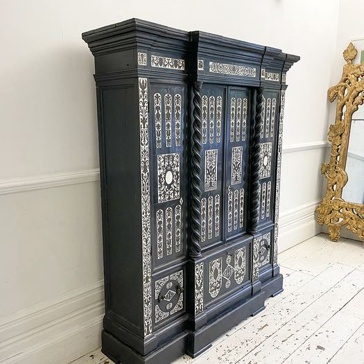A 19th C Italian Decorative Ebonised Ivory Inlay Cupboard