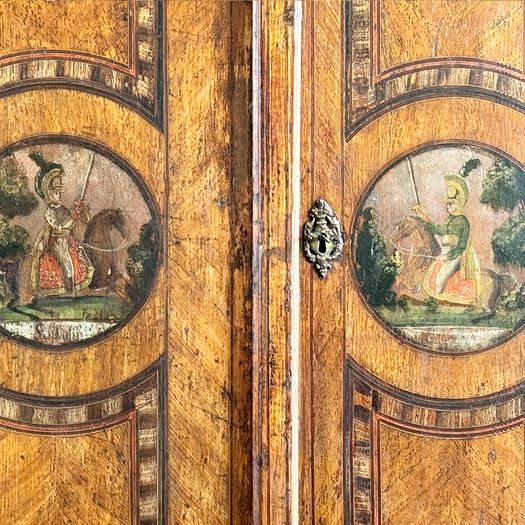 An 18th C Original Painted Tyrolean Two Door Cupboard