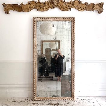 A Very Large 18th C French Carved Ribbon Mirror with Original Plate