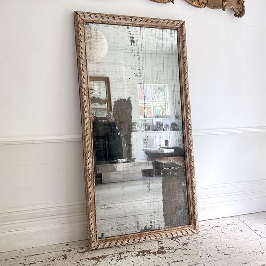 A Very Large 18th C French Carved Ribbon Mirror with Original Plate