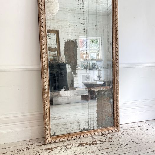 A Very Large 18th C French Carved Ribbon Mirror with Original Plate