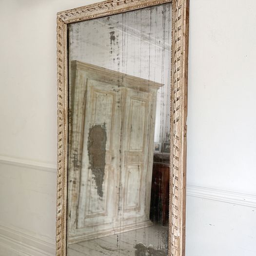 A Very Large 18th C French Carved Ribbon Mirror with Original Plate