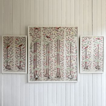 A Late 19th C Japanese Block Printed & Embroidered Silk Triptych