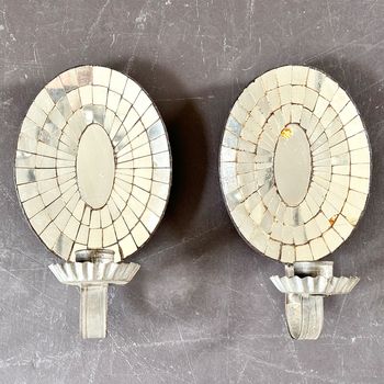 A Pair of Late 19th C Provencal Reflective Wall Sconces - Oval