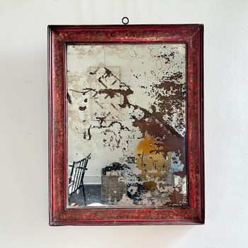 An Early 20th C Red Chinoiserie Mirror with Heavily Foxed Plate