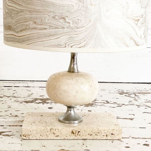 A 1970's Philippe Barbier Travertine Table Light