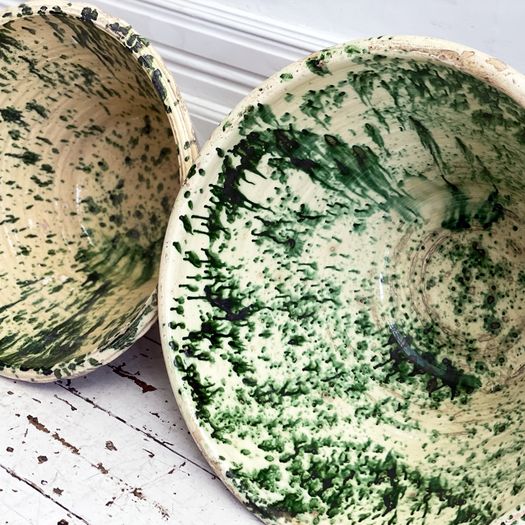 Two Very Large Decorative Italian Passata Pots with Green Decoration - Sold Separately