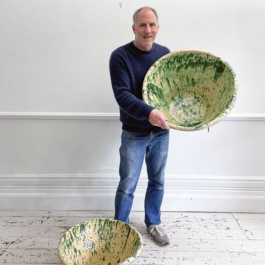 Two Very Large Decorative Italian Passata Pots with Green Decoration - Sold Separately