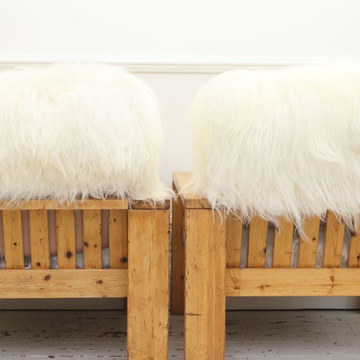 A Pair of 1960's Icelandic Sheepskin Pine Armchairs from Les Arcs