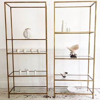 A Pair of 1970's Spanish Brass & Glass Etageres