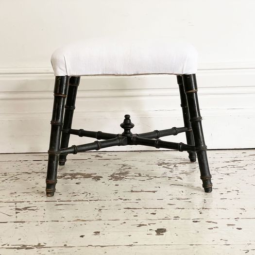 A Spanish 19th C Ebonised Faux Bamboo Stool