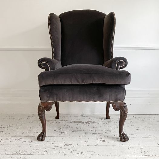 A Majestic George II Mahogany Wing Chair Attributable to Giles Grendey