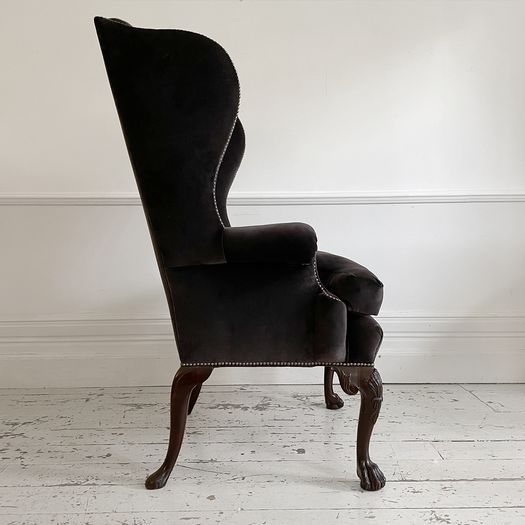 A Majestic George II Mahogany Wing Chair Attributable to Giles Grendey