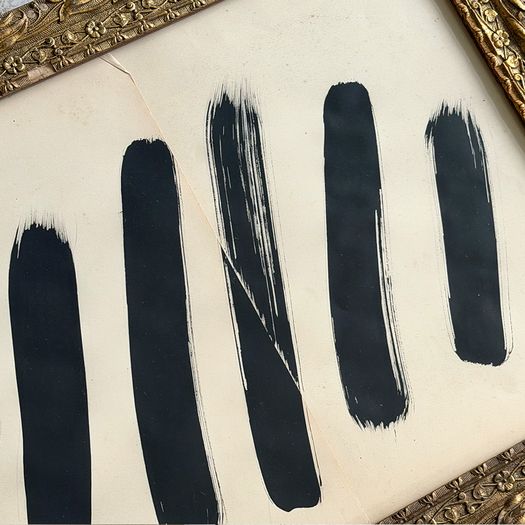 'Stripes' An Abstract Ink on Paper in Vintage Frame