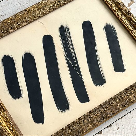 'Stripes' An Abstract Ink on Paper in Vintage Frame