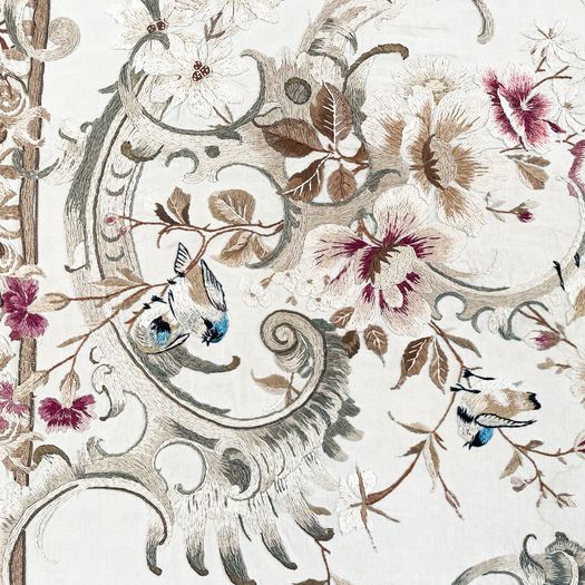 A Very Large 19th C French Framed Silk Embroidery on Linen